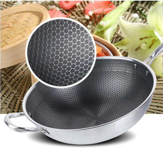 Non-Stick Stainless Steel Wok for Induction & Gas Stoves
